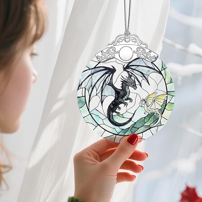 Christmas Ornament, Stained Glass Ornament, Christmas Ornaments for Tree, Hanging Ornaments for Home Decor & Xmas Decorations – Holiday Decor, Gift Ideas, Perfect Holiday & Xmas Gifts - Fantasy Dragon