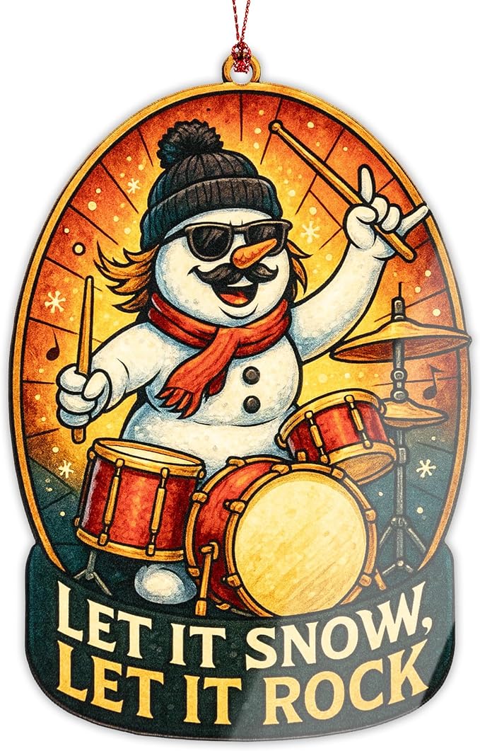 Christmas Rock Ornaments 2025, Music Rock Ornament, Guitar Ornaments, Xmas Ornament, Christmas Tree Hanging, 504 Snowgig2 Suncatcher Effect Stained Glass Window Hanging
