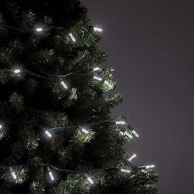 24 ft 70 Count M5 LED Cool White Christmas Lights, Green Wire Indoor/Outdoor Commercial Grade Mini String, Holiday Lighting