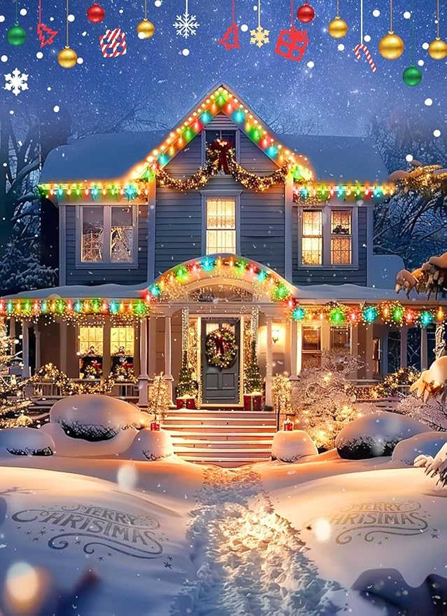 Minetom 25ft C7 Multicolor Christmas String Light Set, Vintage Christmas Tree Lights with 25 Bulbs, Outdoor Roofline String Lights for Patio Garden Holiday Indoor Wedding Home Decorating, Green Wire