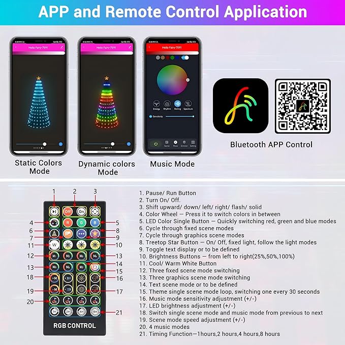 Joomer Christmas Tree Star Lights, 9FT 460LED Smart Orange Purple Light with Remote Timer Music Sync Bluetooth App Controlled RGB Color Changing Lights for Christmas Halloween Decoration