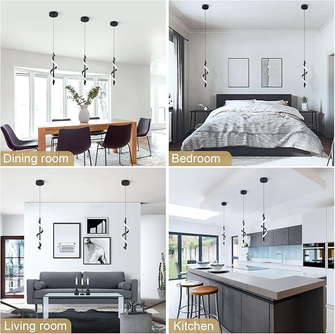 Modern Led Pendant Light Fixtures,6000K Cool White Black Led Pendant Lighting for Kitchen Island,Adjustable Height Hanging Light Fixtures for Kitchen Dining Room Living Room,1 Pack