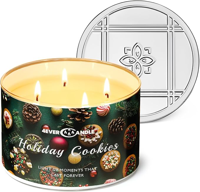 Over 50 Hours Jar Candle - 4-Wick Long-Lasting Scented Candles, 18oz Natural Soy Wax Candle for Home, Candle Gifts for Women & Men, Holiday Cookies