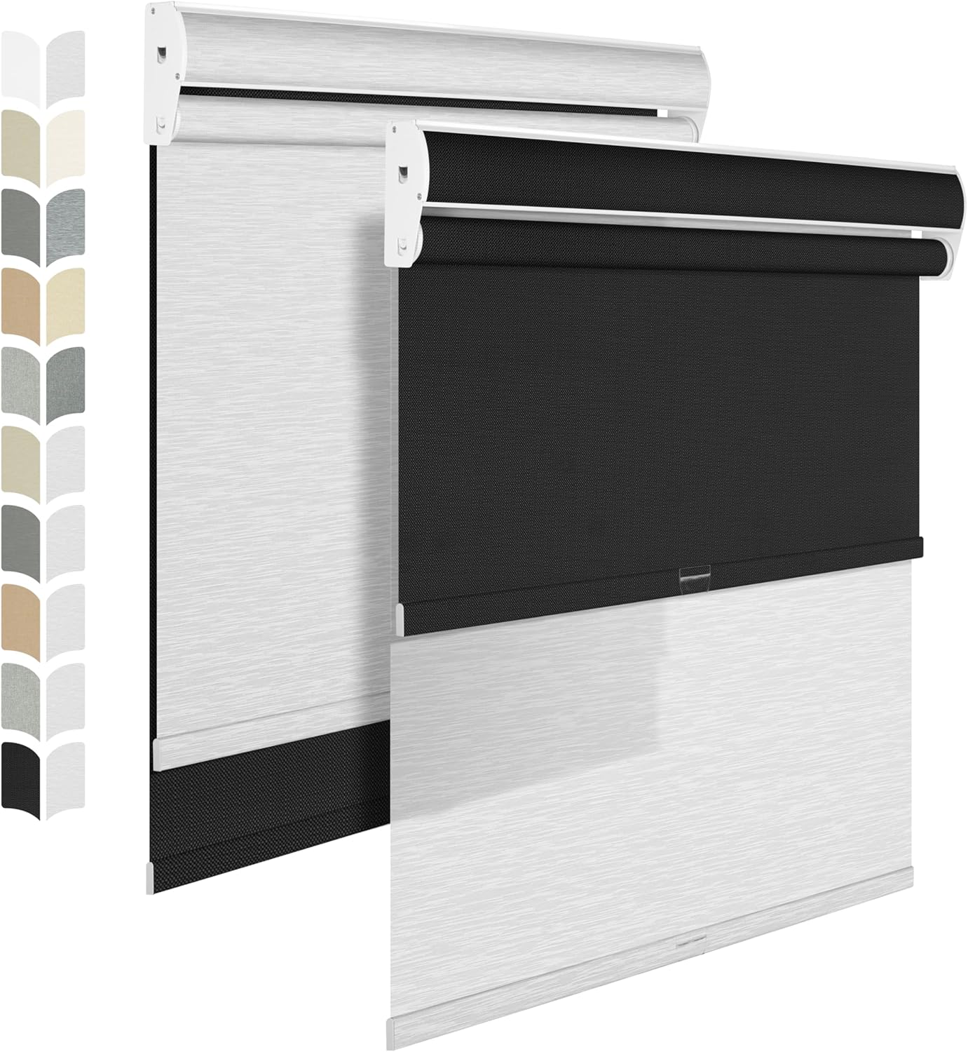 BERISSA Cordless Dual Roller Shades with Cassette Valance, Double Shades Blackout and Light Filtering, Day and Night for Home Office/Door. Linen Black and White. 28 W x 80" H