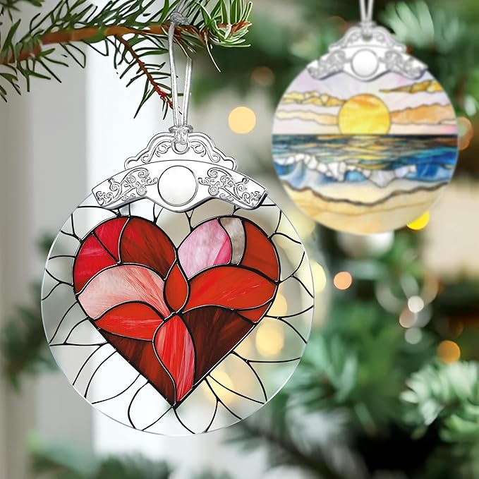 Valentine Heart Stained Glass Ornament, Christmas Ornament – Christmas Tree Decor, Holiday Decor, Stocking Stuffer, Gift Idea, Valentine's Day Gift, Gifts for Girlfriend, Lover, Couple, Wife