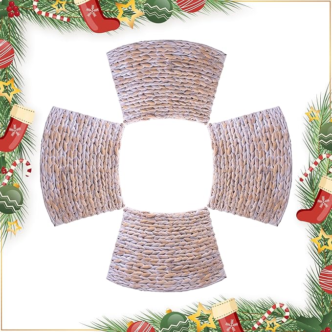CLAYNIX Tree Collar - Large to Small Christmas Tree, 28" Christmas Tree Ring Adjustable Water Hyacinth Skirt, Christmas Tree Skirt for Decoration, Base Protection from Pets (White)