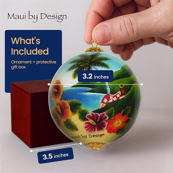 Scenic Hawaiian Ornament Collectible Hand-Painted Glass with Gift Box OTH/H