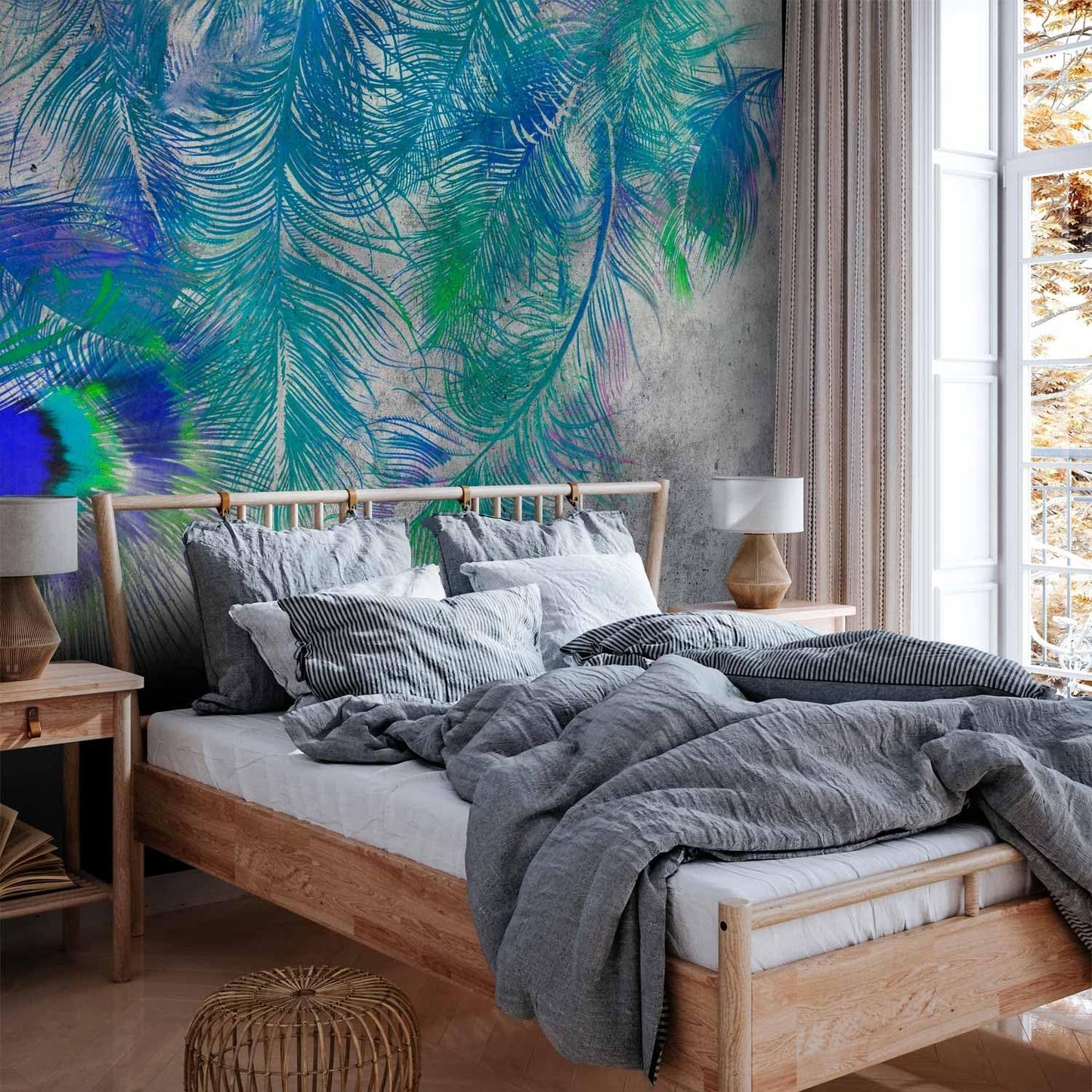 artgeist Wall Mural Cement Feather 173x124 in - Peel and Stick Self-Adhesive Wallpaper Removable Large Sticker Foil Wall Decor Print Picture Image Design Colorful Abstract n-A-1488-a-a