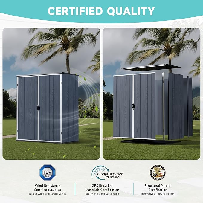 Greesum 5X3FT Plastic Storage Shed with Floor, Resin Outdoor Storaged Sheds with Lockable Door, All-Weather Tool Sheds for Garden, Backyard, Patio, Dark Gray (4.7×2.5FT)