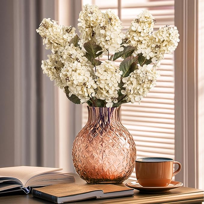 Fake Flowers Hydrangea Silk Flowers With Stems White Flowers Fake Flowers In Vase Hydrangea Artificial Flowers Winter Flowers Artificial For Decoration Vase Decor 24"（Cream Color）8PCS Wthout Vase