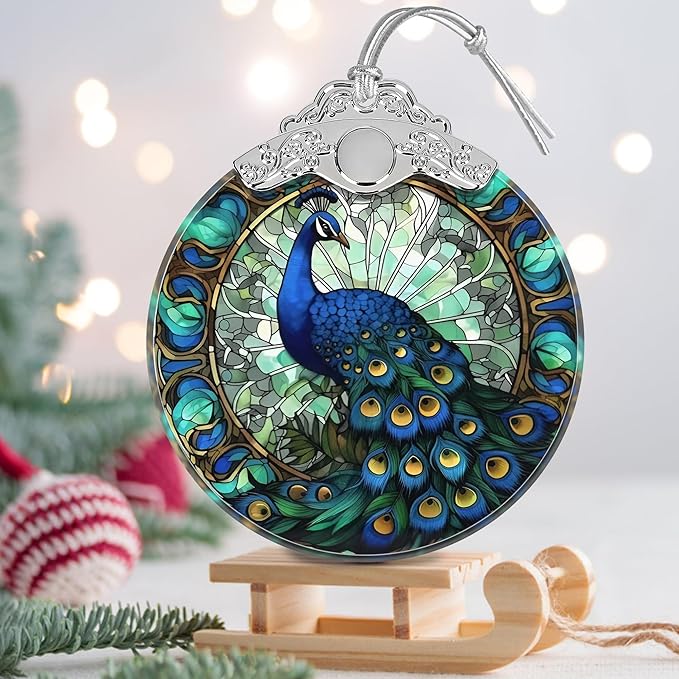Peacock Stained Glass Orament - Christmas Ornament - Christmas Decorations for Tree - Holiday Present ldeas - Gift Exchange