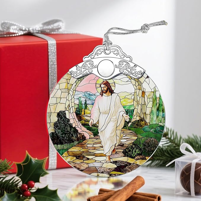 Christian Christmas Ornaments: Stained Glass Ornament, Christmas Tree Ornament, Hanging Ornaments for Home Decor, Xmas Tree Decorations, Holiday Decor, Perfect Christian Gift & Religious Gifts - Jesus