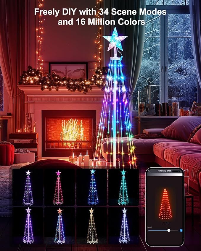 Smart Christmas Tree Lights, 4Ft 110 LEDs Outdoor Christmas Cone Tree Lights Music Sync with APP Control, DIY 16 Million Colors Changing Prelit Artificial Tree Lights for Indoor Christmas Decoration
