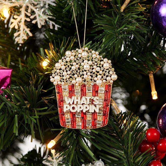 2025 Christmas Popcorn Ornaments,Food Popcorn Ornament Hanging Ornaments for Christmas Tree Decor,Keepsake Gifts for Sisters Mom Grandma Women