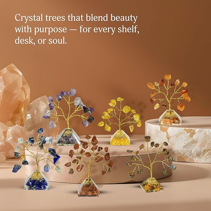 YATSKIA Pyramid Crystal Tree of Life, Birthday Gifts for Women, Crystals and Healing Stones, Home and Office Crystal Decor, Feng Shui Decor, House Warming Gifts New Home (Set of 12 Small Trees)