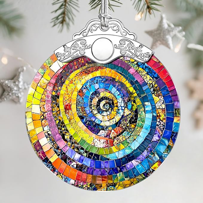 Christmas Ornaments: Stained Glass Ornament, Christmas Tree Ornament, Hanging Ornaments for Home Decor & Xmas Tree Decorations – Exquisite Holiday Decor, Gifts & Holiday Presents - Rainbow Spiral