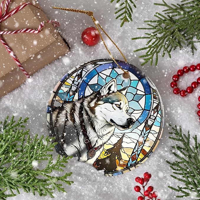 Wolf Christmas Hanging Ornament - Wolf Ceramic Ornament - Wolf Ornaments for Christmas Tree - Gifts for Wolf Lovers - Wolf Keepsake Ornament - Animal Lovers Gifts