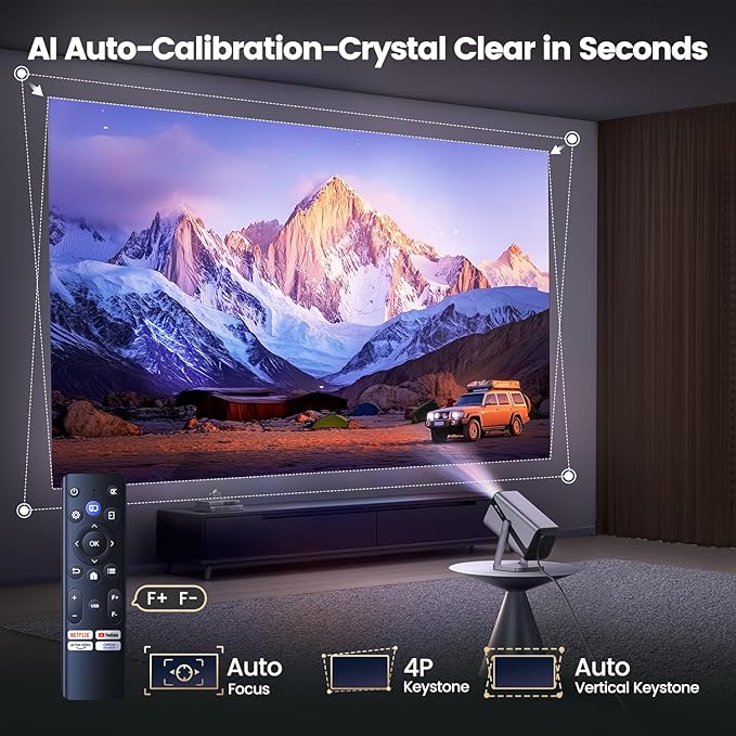 [Netflix-Licensed & 4K Support & Auto Focus]- Smart Projector with WiFi 6 and 2-Way Bluetooth, Dolby Audio/ Auto Keystone/Zoom,360°Adjustable Stand, iWIMIUS Mini Portable Outdoor Proyector w/ HDMI ARC
