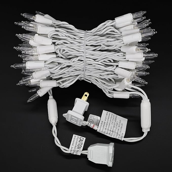 100-Count Warm White LED Christmas String Lights, 35 Ft White Wire, UL Certified Connectable, Mini Xmas Lights Outdoor or Indoor