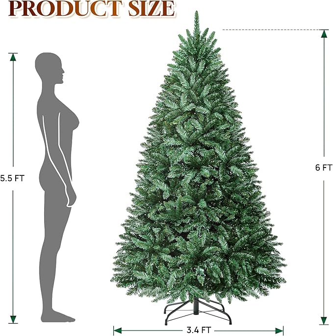 HOLLO STAR 6 ft Prelit Christmas Tree with 270 LED Lights, App Control, Artificial Christmas Tree with Multi-Color RGBW Lights, 1072 Branch Tips, Metal Base, Easy to Assemble, for Home, Party