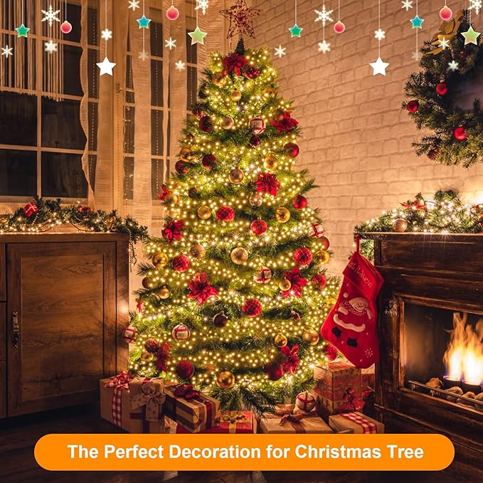 200 LED Christmas Cluster Lights, Christmas Firecrackers String Lights, Waterproof 8 Modes for Outdoor Indoor Xmas Tree Party Warm White