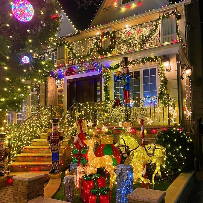 YEGUO 165ft 500 LED Christmas Lights Outdoor Waterproof, Warm White String Lights Indoor, 8 Modes Green Wire Twinkle Xmas Tree Lights Plug in with Memory Timer
