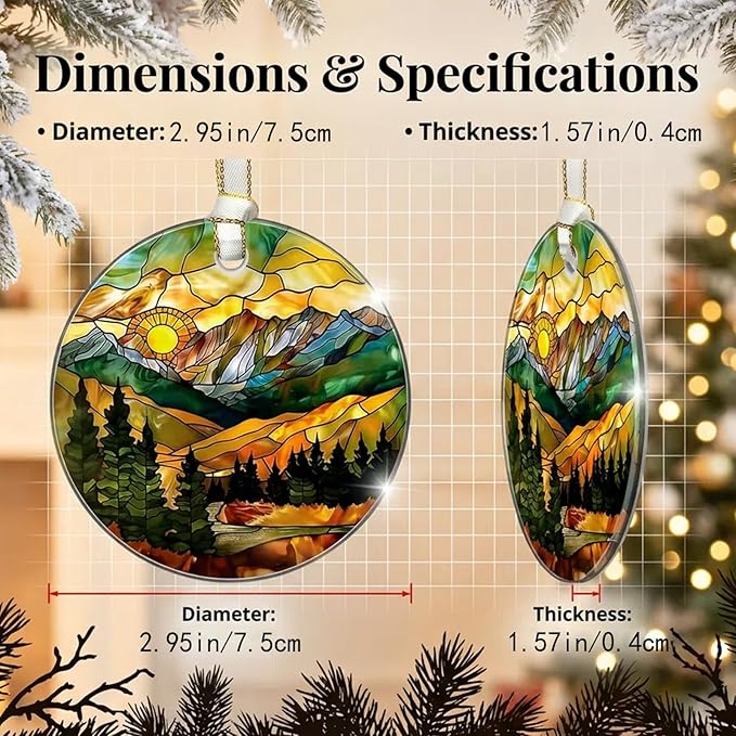 Christmas Ornaments 2025, Stained Glass Christmas Tree Decorations, Exchange for Women, Men, Collectible Dated Year Ornaments for Tree（Sunset）