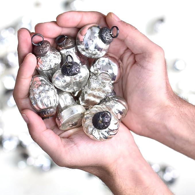 IndianShelf 300 Pieces Silver Glass Vintage Christmas Ornaments Mini Bulk Decorative Ornaments for Halloween, Christmas Tree, New Year, Valentine Day, Holidays, Event and Wedding (25 * 12 Boxes)