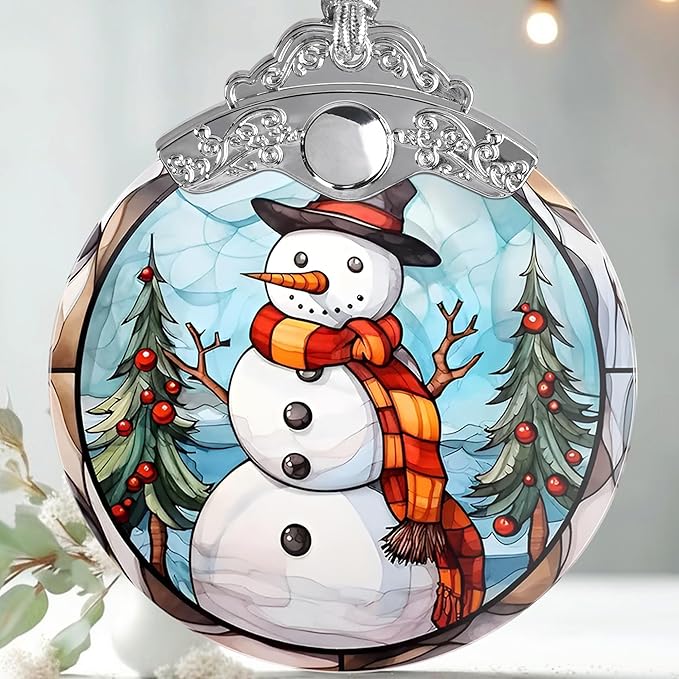 Snowman Christmas Ornament, Jocidea Stained Glass Ornaments for Christmas Tree, Christmas Tree Decorations, Snowman Lovers Gifts, Holiday Decor and Xmas Gifts Ideas