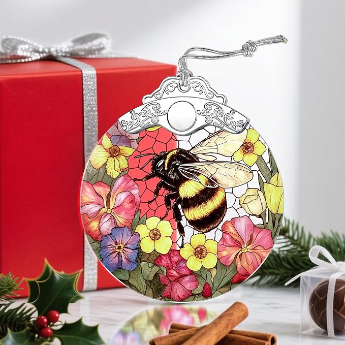 Christmas Ornaments: Stained Glass Ornament, Christmas Tree Ornament, Hanging Ornaments for Home Decor & Xmas Tree Decorations – Exquisite Holiday Decor, Gifts & Holiday Present - Bee