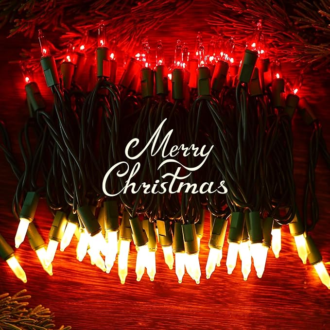 Christmas String Lights - 24ft 100 Incandescent Multi Color Mini Bulbs Lights,Red&White Lighting Decor for Outdoor&Indoor Use, Fairy Garden, Yard, Home, Party, Holiday, Halloween Decoration