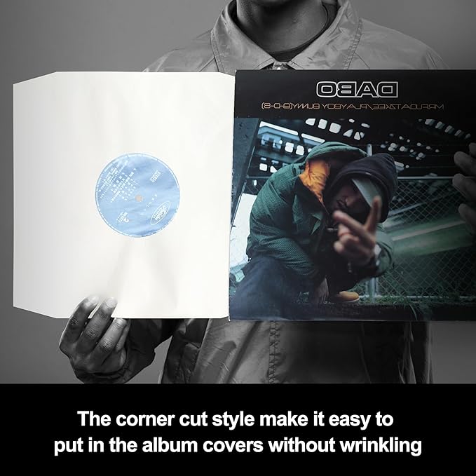 YVW 25Pcs Vinyl Record Inner Sleeves, White Kraft Paper Record Sleeves with Poly Lined for 12" Records, Corner Cut Design Acid Free Album Covers, Vinyl Record Album Covers LP Jacket Protective