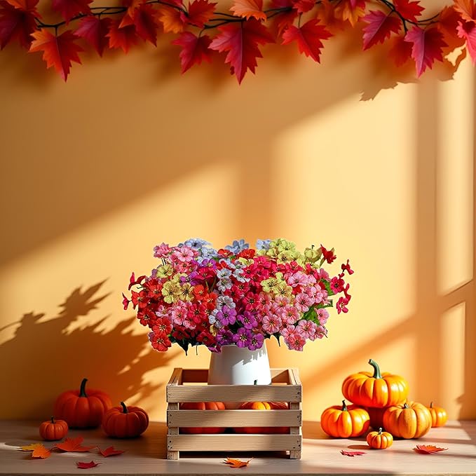 18 Packs Artificial Flowers for Outdoors,No Fade UV Resistant Fake Faux Plastic Flowers Plants That Look Real for Spring Summer Fall Gardens Porch Patio