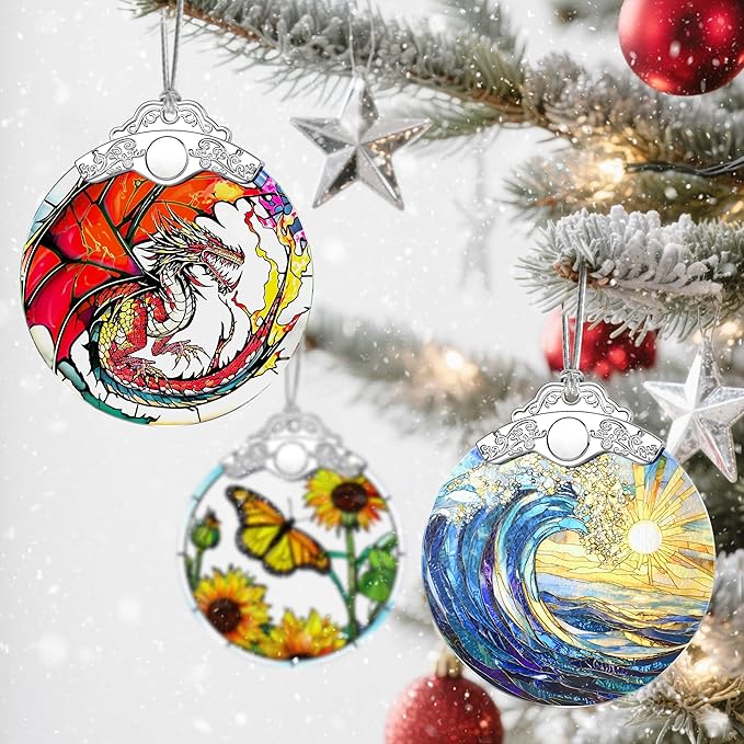 Stained Glass Ornament, Christmas Ornament, Hanging Ornaments for Home Decor & Christmas Tree Ornaments – Exquisite Holiday Decor, Xmas Gifts & Holiday Present - Fantasy Dragon