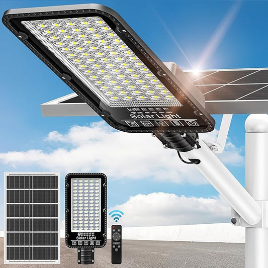 12000W Solar Street Lights Outdoor - 6500K Commercial Parking Lot Lights Dusk to Dawn, Waterproof Solar Powered with Remote Control, High Brightness Solar Street Light for Driveway/Yard/Garage