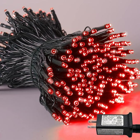 YEGUO 66ft 200 LED Red Christmas Lights Outdoor Waterproof, Green Wire String Lights Indoor, 8 Modes Twinkle Lights for Christmas Tree Plug in with Timer Memory