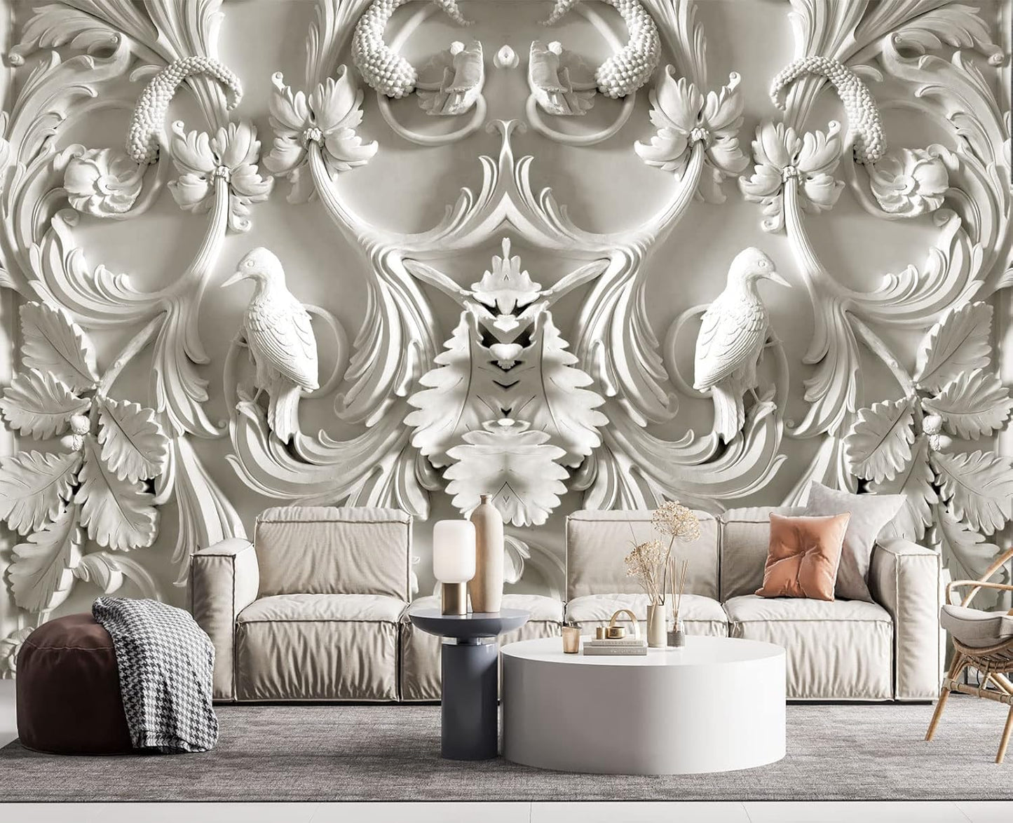 White Gypsum Art Wall Mural Wallpaper for Bedroom 103" x 69"