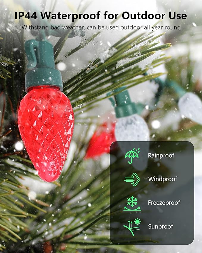 C7 LED Christmas String Lights, 25.16FT 50 LED Connectable Outdoor Indoor Decorative Light Strand, Red & White Xmas Holiday Lights for House, Christmas Tree, Patio, Party Decoration, UL Listed