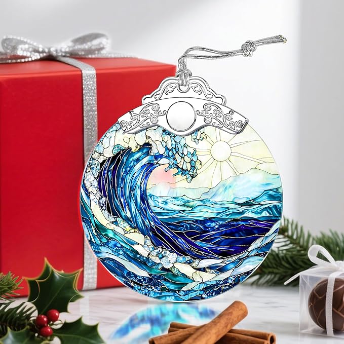Christmas Ornaments: Stained Glass Ornament, Christmas Tree Ornament, Hanging Ornaments for Home Decor & Xmas Tree Decorations – Exquisite Holiday Decor, Gifts & Holiday Present - Ocean Waves