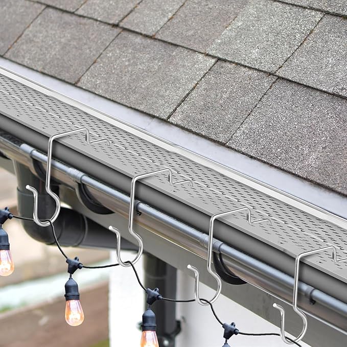 50 Pcs Christmas Light Hooks for Perforated Mesh Gutter Guards Metal Christmas Light Ornament Clips Hangers Gutter Guards Grid Hooks for Xmas Outdoor Hanging Decorations (50, Silver)