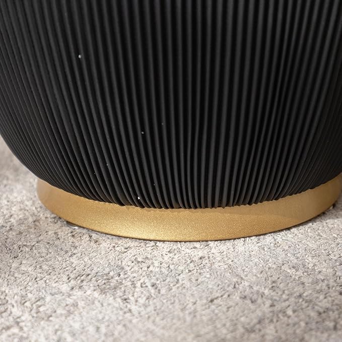 19.69" Black Round Coffee Table, Drum Coffee Table with Sintered Stone Tabletop and Fluted PU Leather Covered and Metal Base, Circle Cocktail Tea Table for Living Room