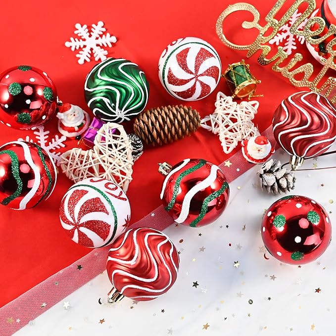 30PCS Christmas Ball Ornaments, 2.36" Red Green White Christmas Balls, Shatterproof Xmas Balls Decoration for Christma Tree, Painting & Glittering Hanging Ball for Party Event