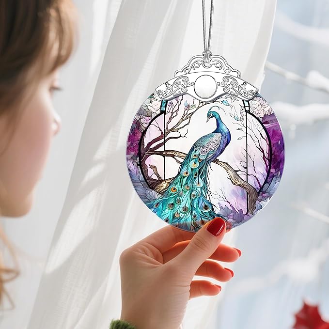 Christmas Ornaments: Stained Glass Ornament, Christmas Tree Ornament, Hanging Ornaments for Home Decor & Xmas Tree Decorations – Exquisite Holiday Decor, Gifts & Holiday Present - Peacock
