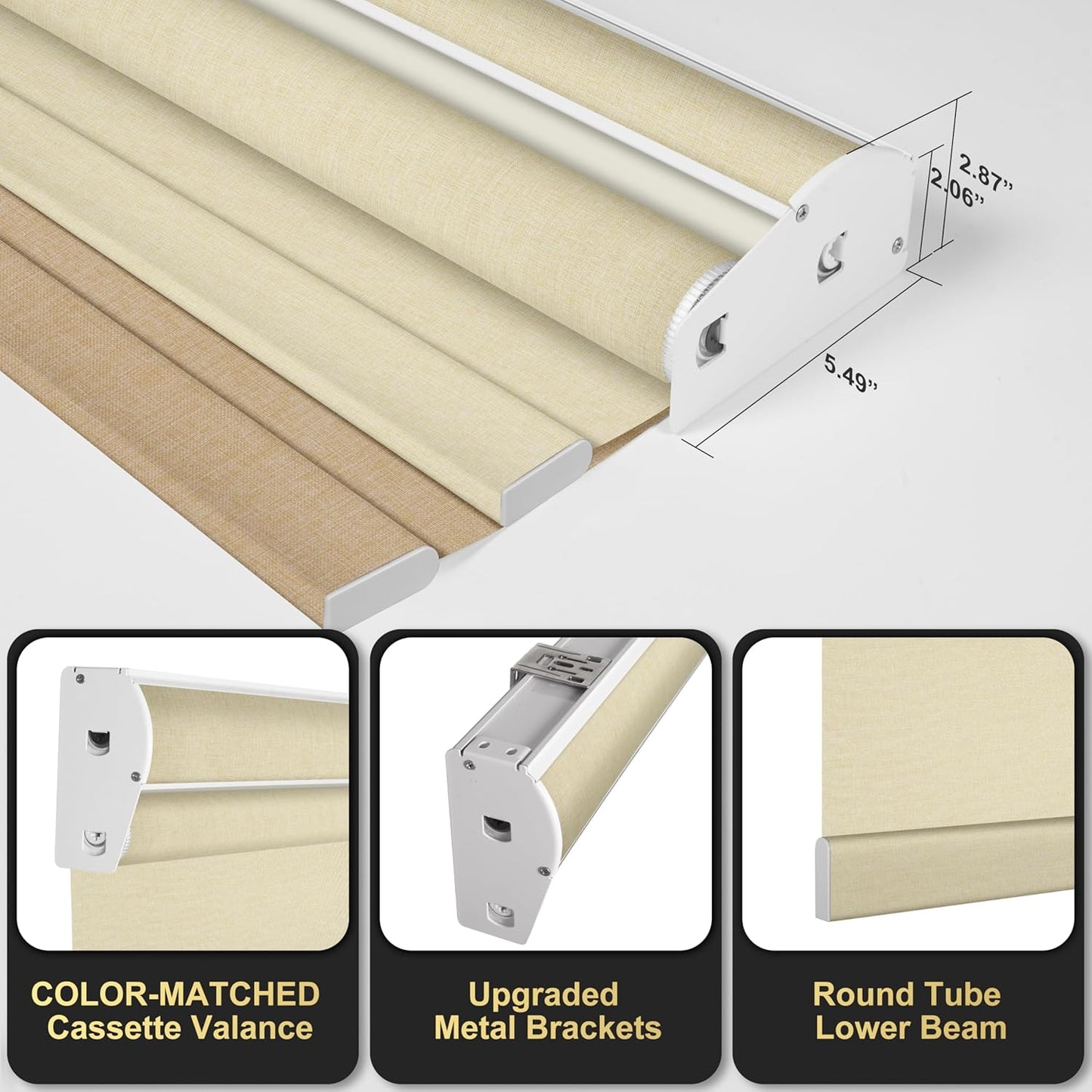 BERISSA Cordless Dual Roller Shades with Cassette Valance,Double Window Shades Blackout and Light Filtering Shades,Day and Night Roller Shades for Home Office Door.Linen Beige.42 W x 72" H