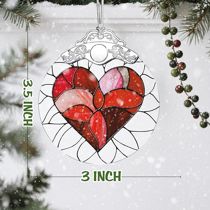 Valentine Heart Stained Glass Ornament, Christmas Ornament – Christmas Tree Decor, Holiday Decor, Stocking Stuffer, Gift Idea, Valentine's Day Gift, Gifts for Girlfriend, Lover, Couple, Wife