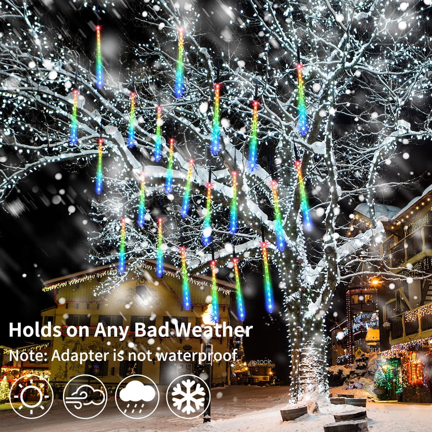 Christmas Meteor Shower Rain Lights, 10 Tube 12 Inch 240 LEDs Icicle Outdoor Raindrop for Xmas Halloween Wedding Party Tree Holiday Decoration, Colorful