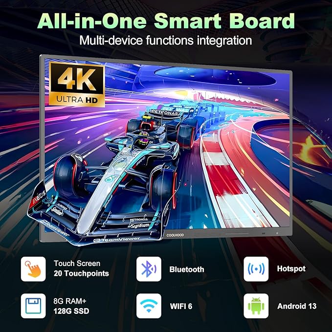 65" Smart Board, 4K UHD Touchscreen Interactive Digital Whiteboard Display, Electronic All-in-One Computer for Classroom Office Home Business w/Open App Ecosystem (Board & Wall Mount Only)