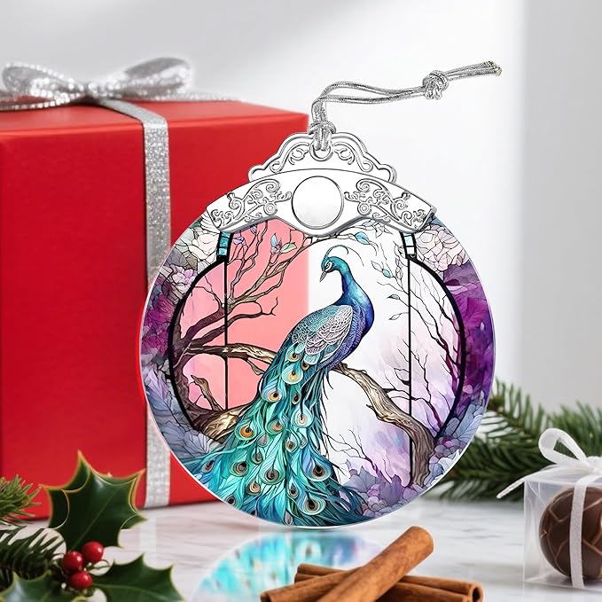 Christmas Ornaments: Stained Glass Ornament, Christmas Tree Ornament, Hanging Ornaments for Home Decor & Xmas Tree Decorations – Exquisite Holiday Decor, Gifts & Holiday Present - Peacock