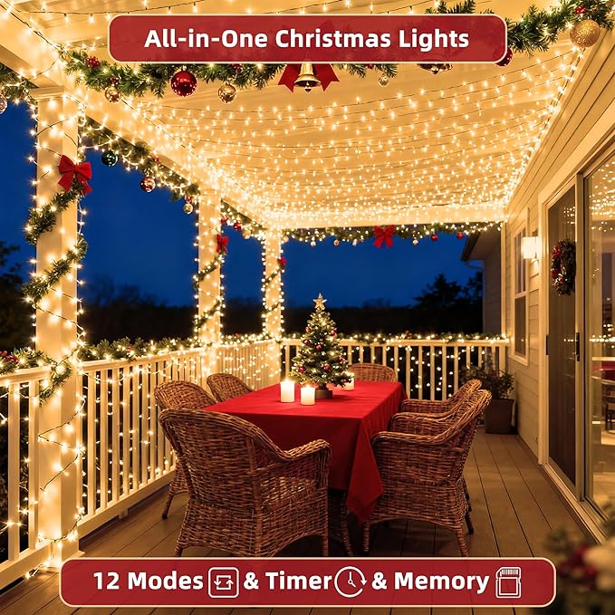 470FT Christmas Lights Outdoor,1500 LED Christmas Tree Decoration Lights with 12 Modes & Timer Memory, Dimmable Plug In Waterproof LED Xmas Light for Yard Trees Halloween Party Holiday Warm White