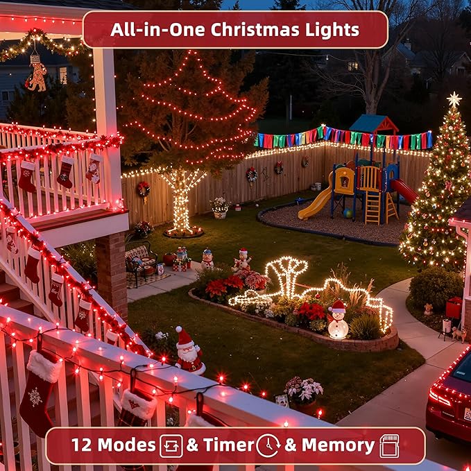 240FT Christmas Lights Outdoor, 750 LED Christmas Tree Decoration Lights with 12 Modes & Timer Memory, Dimmable Plug in Waterproof LED Xmas Light for Yard Trees Wedding Party Holiday Red